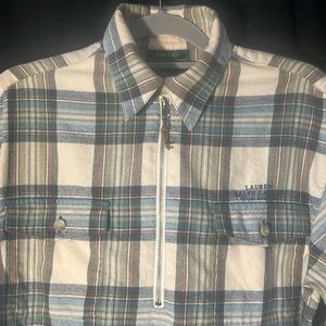 Lauren Ralph Lauren plaid/zip-front/2 flap pockets/long sleeve shirt-EUC